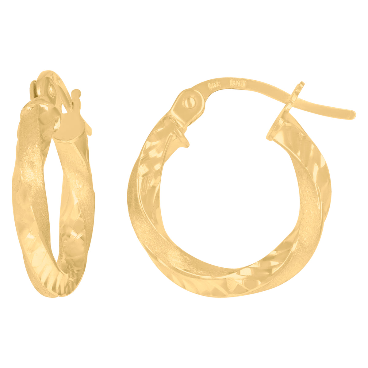 10kt Yellow Gold Womens Twisted Tube Diamond-cut Brushed 10mm X 2mm Hinged Hoops Huggies