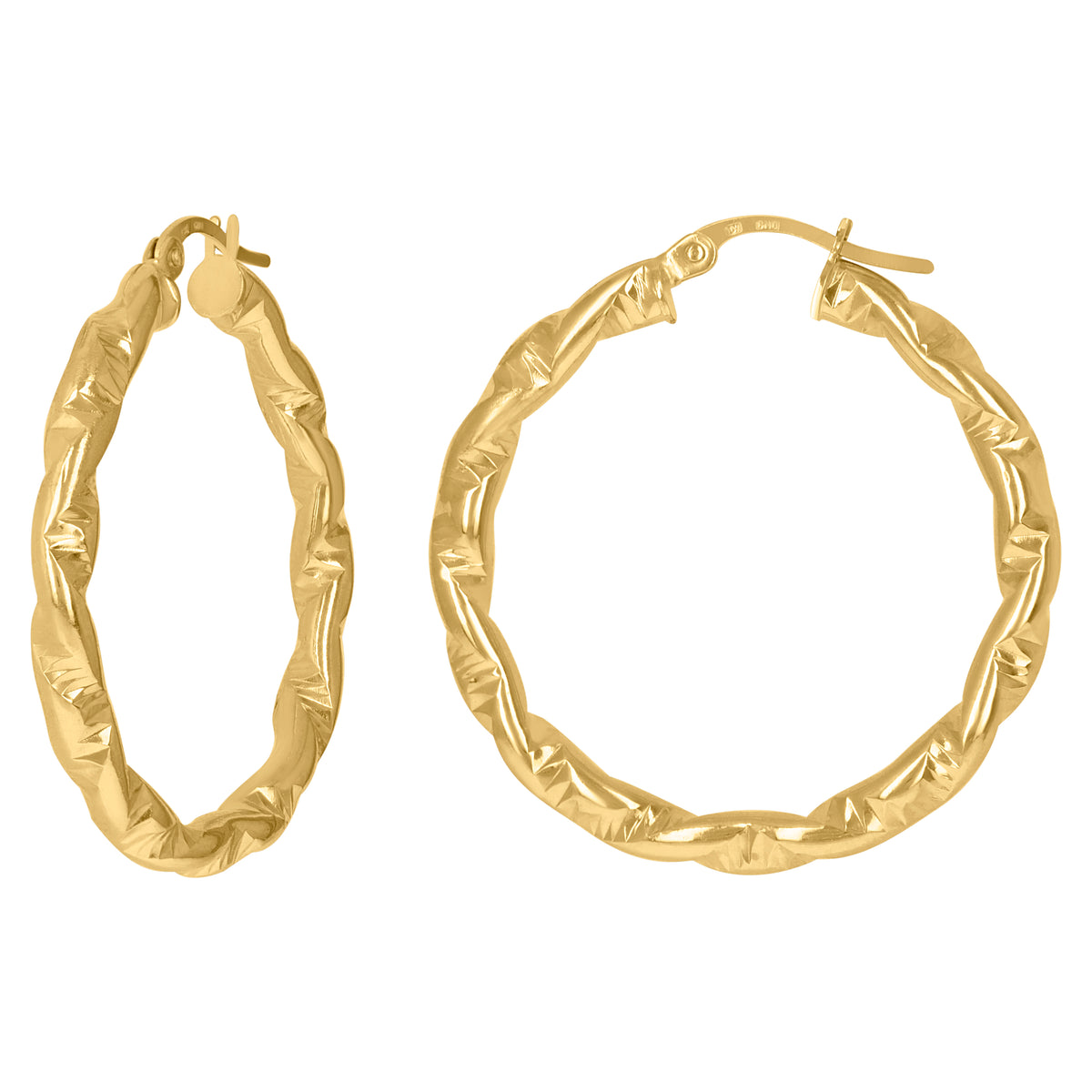 10kt Yellow Gold Womens Twisted Tube Diamond-cut Brushed 3mm X 25mm Hinged Hoops Huggies