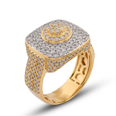 Square Shape Centre Round 2.14CTW Natural Diamond Halo 10k Gold Mens Pinky Ring 7.8g