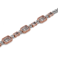 10k White/Rose Gold 2.25CTW Lab Diamond Rectangular Shape Link Womens Tennis Bracelet 10.3gm 7"