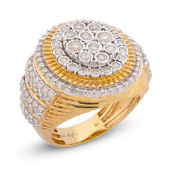 10k Yellow Gold 2CTW Oval Halo Illusion Set Natural Diamond 3 Step Mens Ring 10g