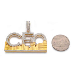 Mens  4CTW Baguette/Round Natural Diamond 10k Gold Charm CEO Pendant 24.9g
