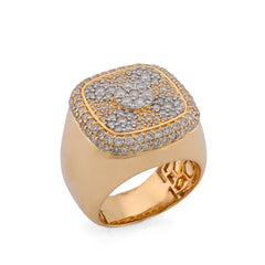 Square Shape Flower Cluster 2.44CTW Natural Diamond 10k Yellow Gold Men Pinky Ring 16.7g