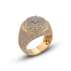 Round Halo 3.31CTW Natural Diamond 10k Gold Flower Cluster Men Pinky Ring 15gms