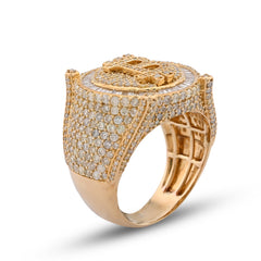 Mens Bitcoin 4.5CTW Natural Diamond 10k Gold Halo Baguette Pinky Ring 16.2gms