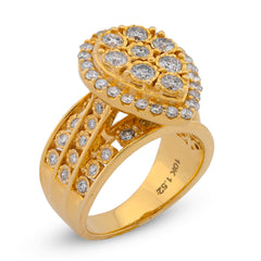 10k Yellow Gold Tear Drop Shape Mosaic Set Halo 1.51CTW Natural Diamond Womens Ring 10g