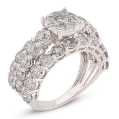 14K White Gold 4.8CTW Natural Diamond Round Centre 3 Row Womens Engagement Ring 6.8gms