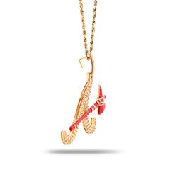 10k Gold "A" Initial 2.5CTW Natural Diamond w/ Stone Age AXE Pendant Charm 8.2gm