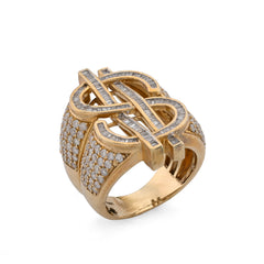 10k Gold Dollar Sign $ Baguette 4CTW Natural Diamond Two Row Pinky Ring 16gm For Mens