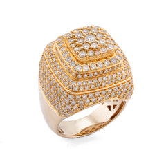 10k Yellow Gold 3 Layer Flower Cluster 4.5CTW Natural Diamond Men Square Pinky Ring 19.6gms