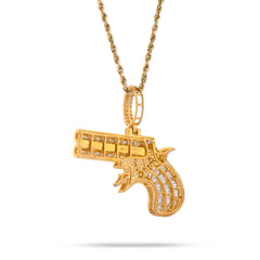 10k Gold Cowboy Gun 4.5CTW Natural Diamond Pendant Baguette Mens Charm 8.8g