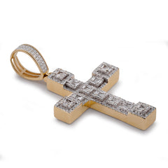 10k Yellow Gold 3CTW Natural Diamond Baguette Cross Pendant Religious Charm 6.4g
