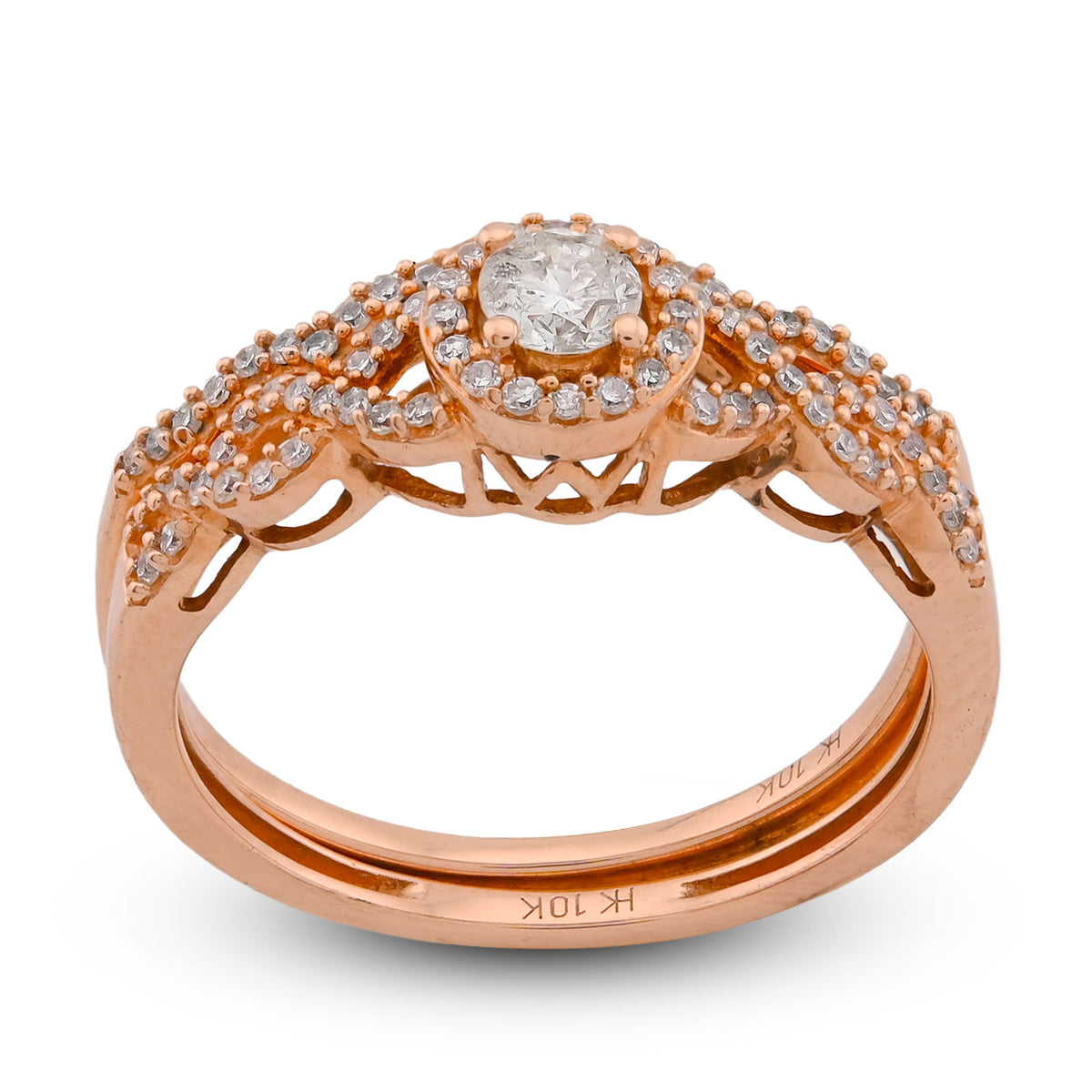 Round Solitaire Centre Infinity Style 0.75CTW Natural Diamond Women Ring w/ Band 10k Rose Gold 2.8gms