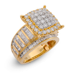 10k Yellow Gold 3CTW Natural Diamond Side Baguette Square Square Centre Womens Wedding Ring 9.6gm