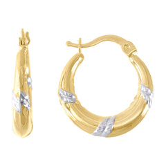 10kt Gold Two-Tone Diamond-cut Womens 20.5mm Hinged Hoops Huggies