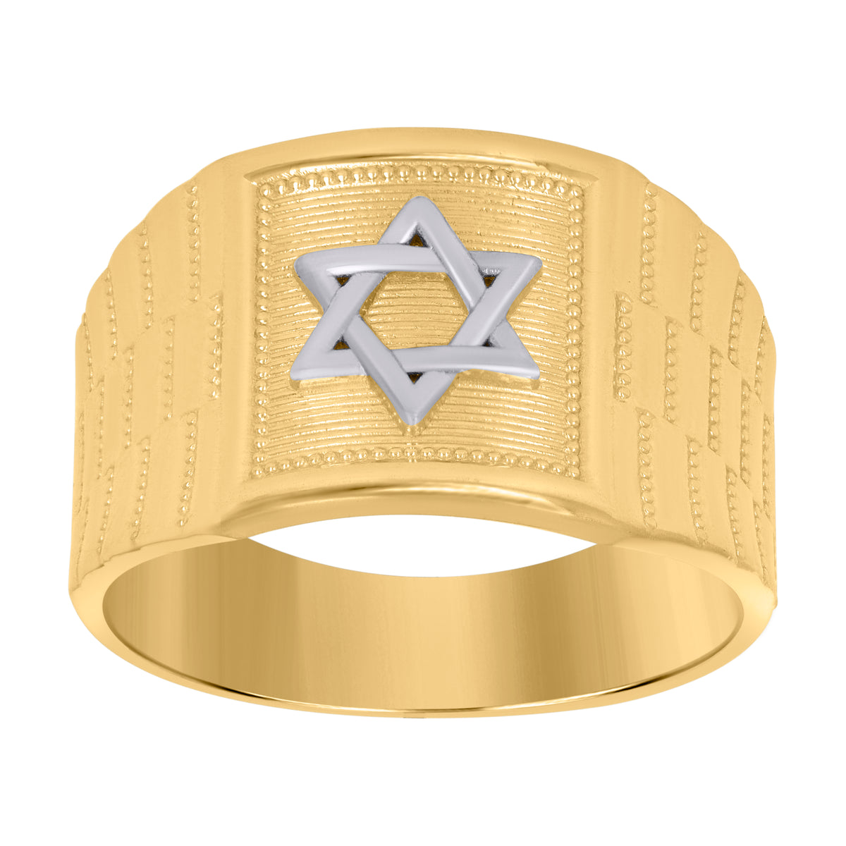 10kt Two-Tone Gold Mens Diamond-Cut Textured Initial Letter I Band Ring