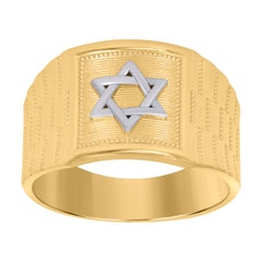 10kt Two-Tone Gold Mens Diamond-Cut Textured Initial Letter I Band Ring