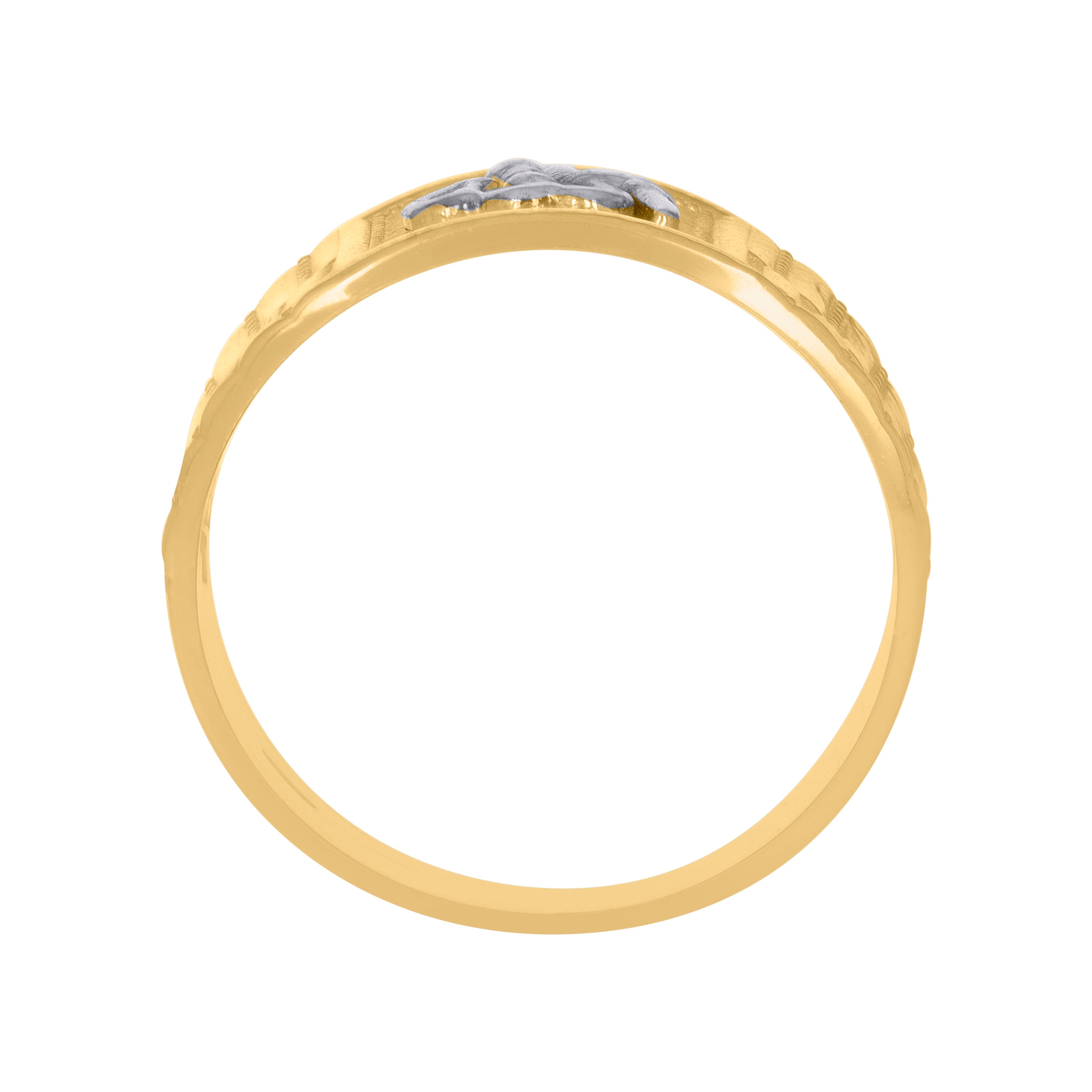 10kt Two-Tone Gold Mens Diamond-Cut Textured Initial Letter H Band Ring