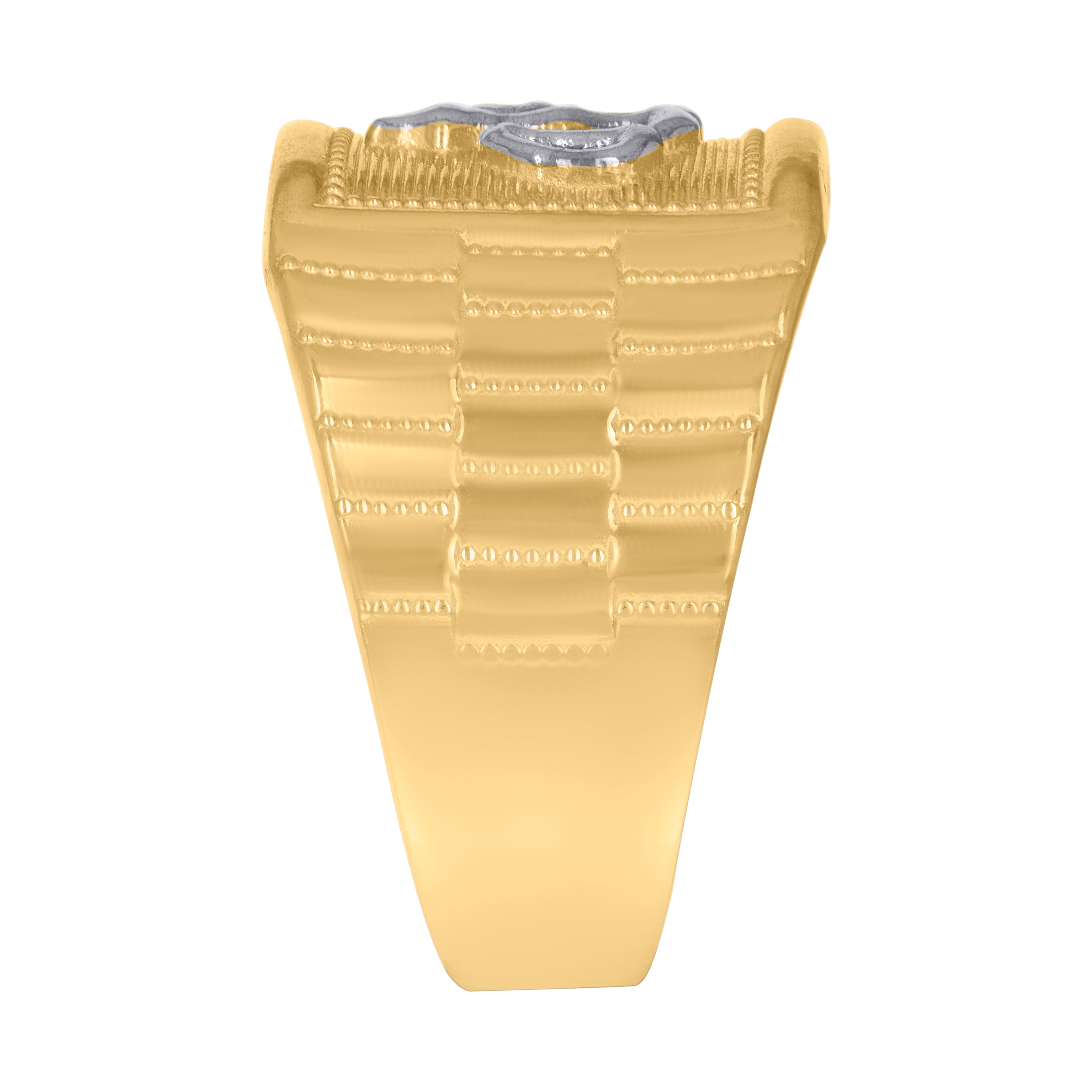 10kt Two-Tone Gold Mens Diamond-Cut Textured Initial Letter H Band Ring