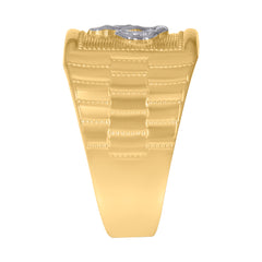 10kt Two-Tone Gold Mens Diamond-Cut Textured Initial Letter H Band Ring