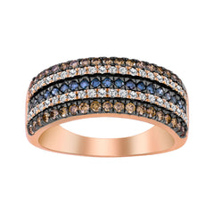 LADIES BAND 1.00CT ROUND/BLUE SAPPHIRE/DARK BROWN DIAMOND 14K ROSE GOLD