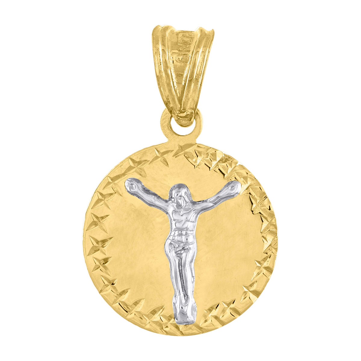 10kt Gold Two-Tone Diamond-Cut Unisex Jesus Religious Charm Pendant