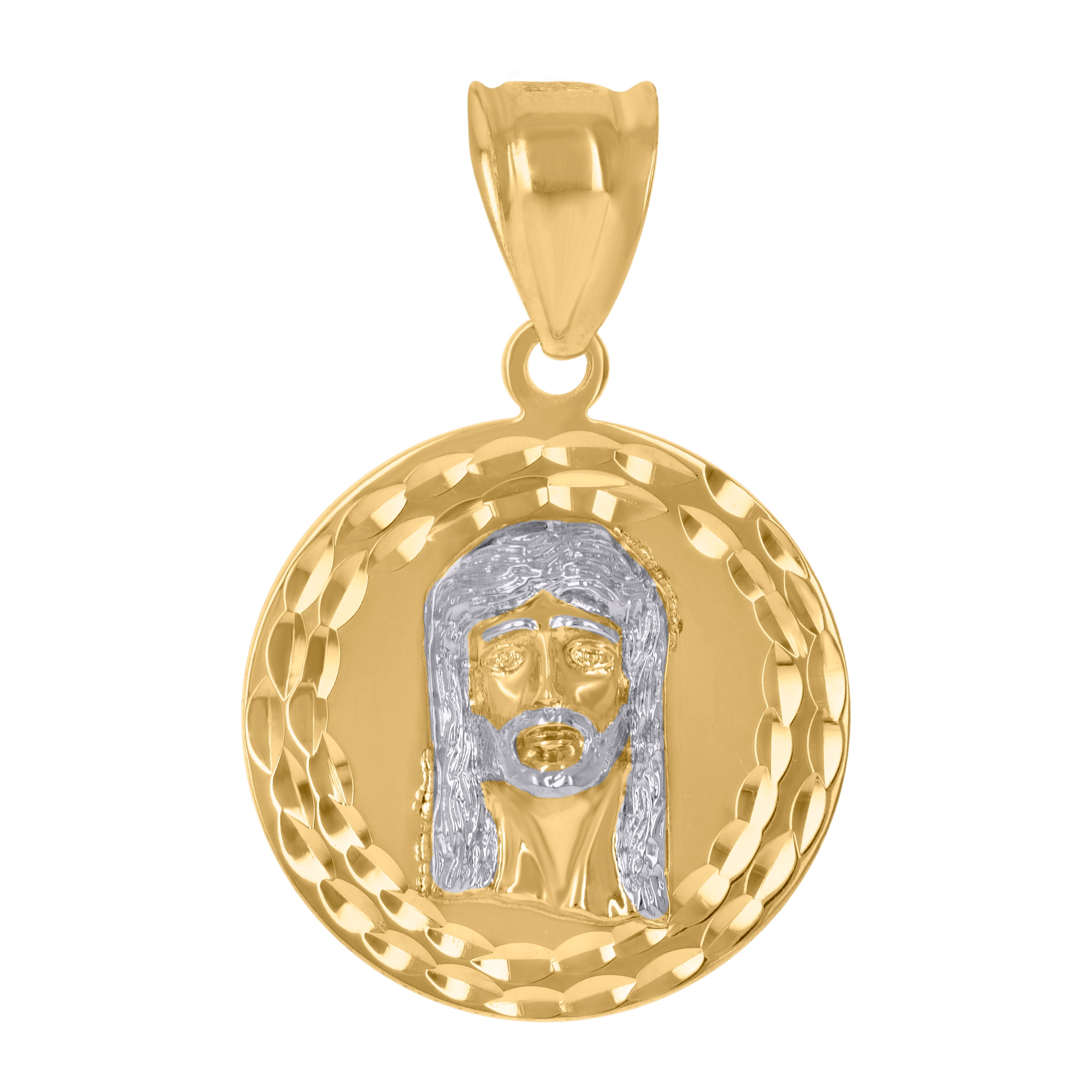 10kt Gold Two-Tone Diamond-Cut Mens Cross Crucifix Religious Charm Pendant