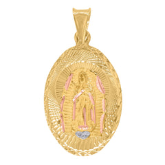 14Kt Tri-Color Gold Unisex Dc Textured Lady Of Guadalupe Religious Charm Pendant