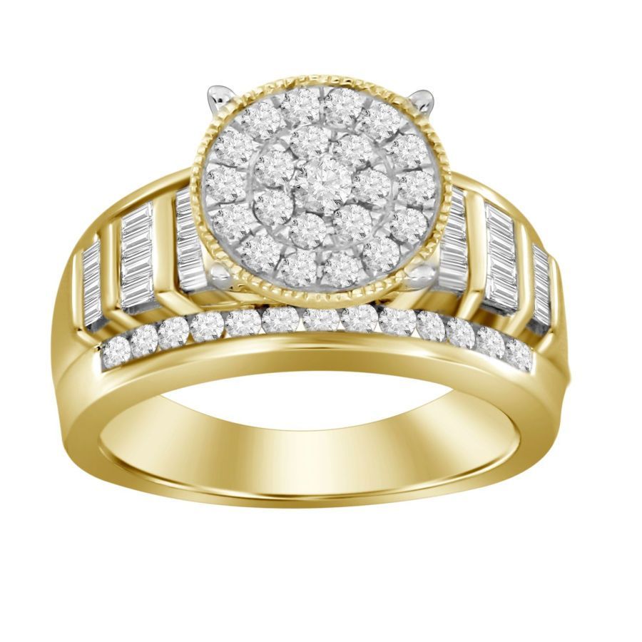 LADIES RING 1.00CT ROUND/BAGUETTE DIAMOND 10K YELLOW GOLD