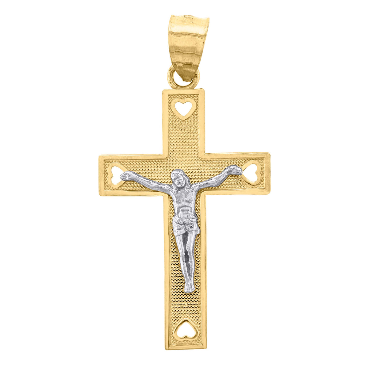 14Kt Gold Mens Two-Tone Cross Crucifix Hearts Religious Charm Pendant