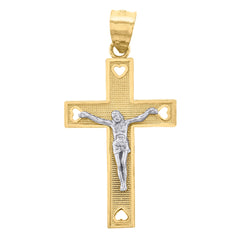 14Kt Gold Mens Two-Tone Cross Crucifix Hearts Religious Charm Pendant