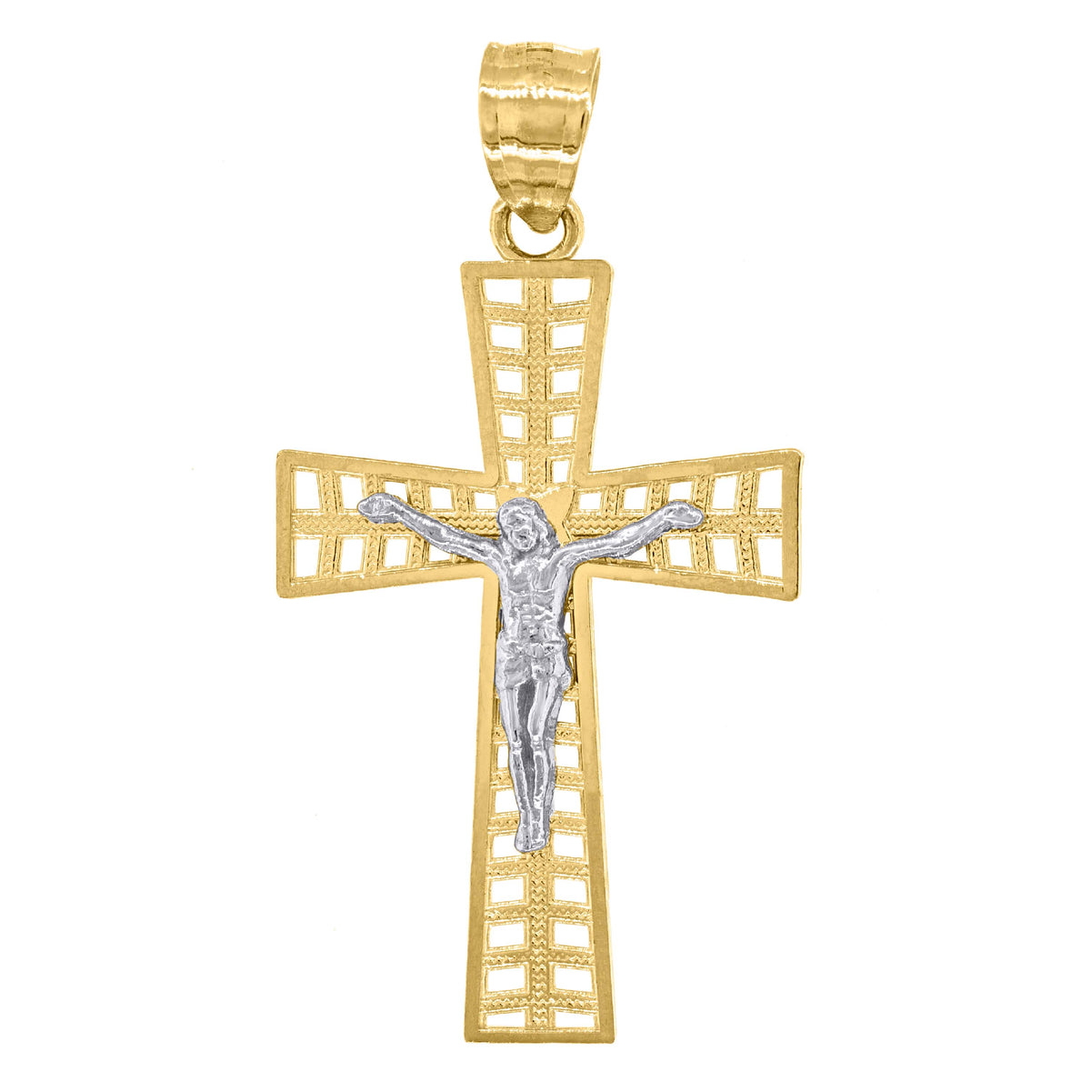14Kt Gold Mens Two-Tone Cross Crucifix Religious Charm Pendant