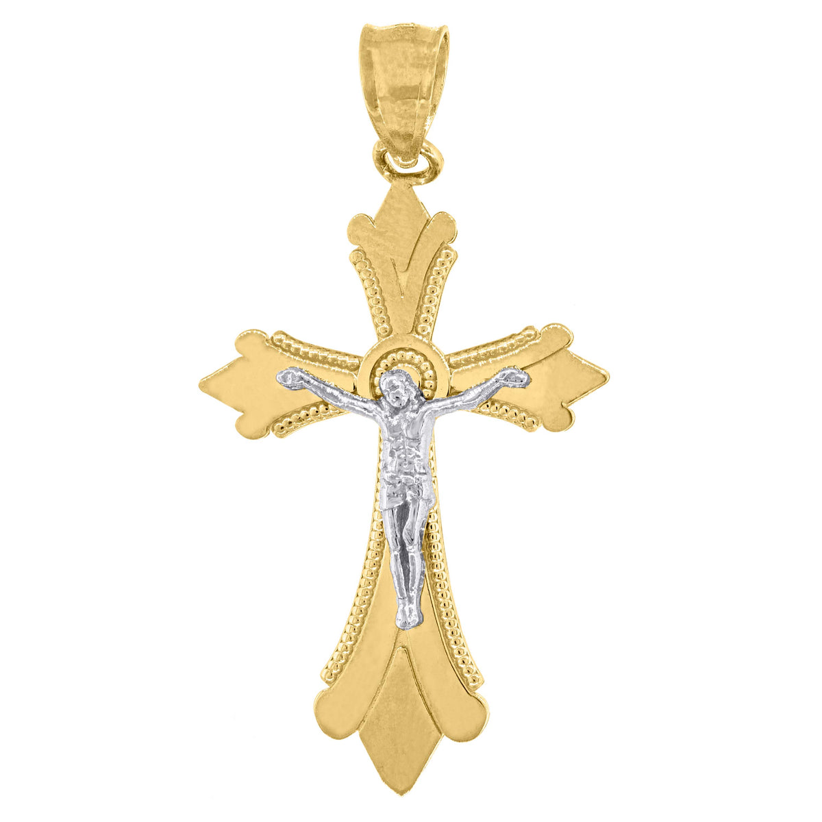 14Kt Gold Mens Two-Tone Cross Crucifix Religious Charm Pendant