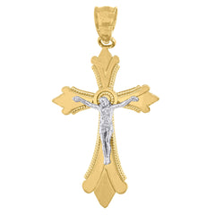 14Kt Gold Mens Two-Tone Cross Crucifix Religious Charm Pendant