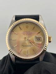 Rolex Datejust 36 Champagne Stick Dial on Generic Black Leather Band Ref. 16233 1995