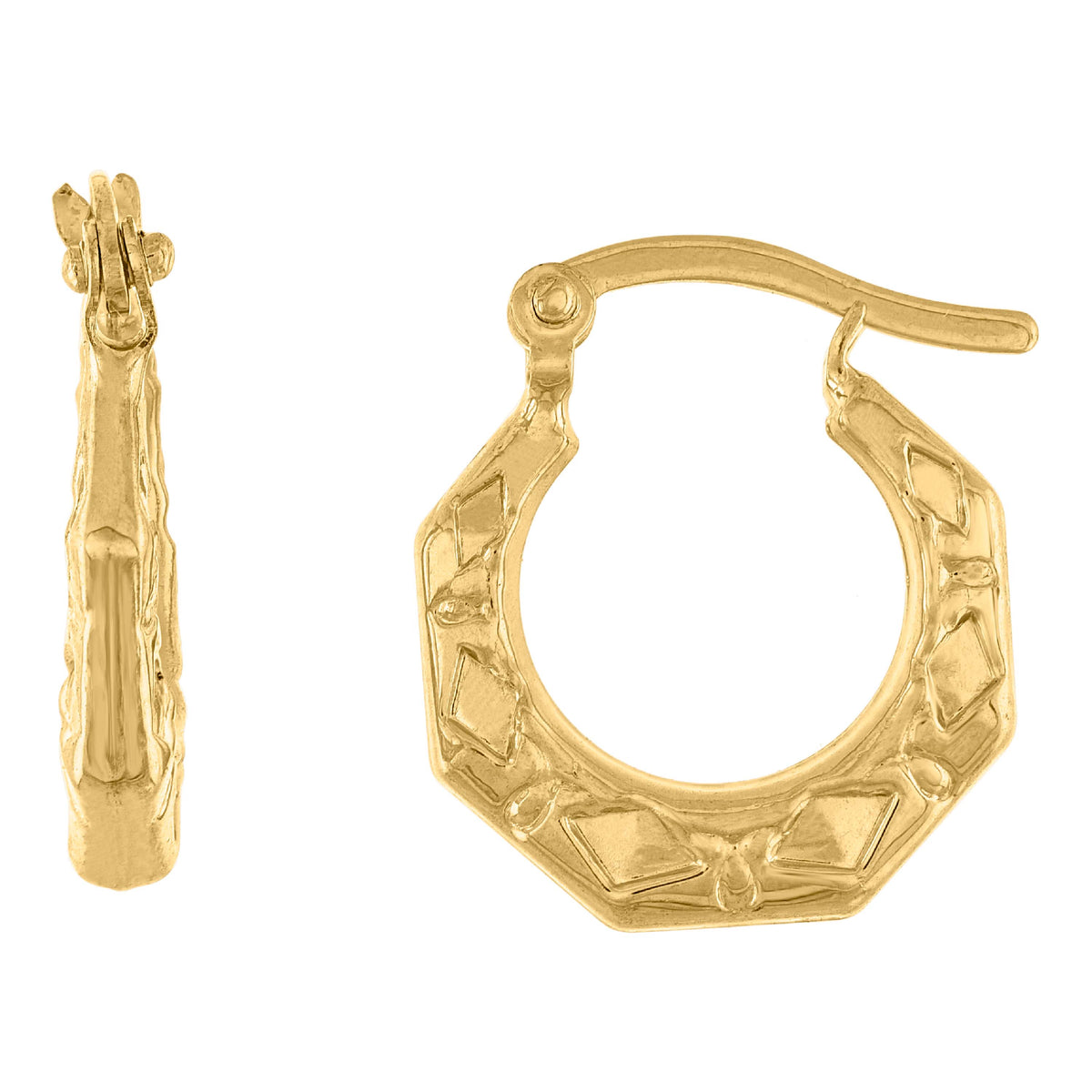 14Kt Gold Womens Polished Hexagon Textured 17.1Mm Huggie Hoop Earrings