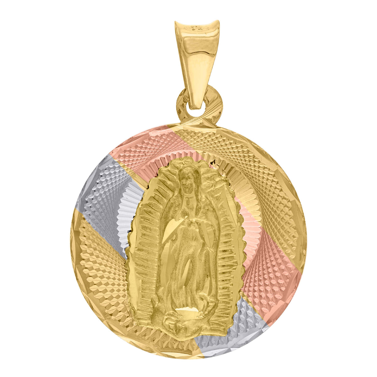 14Kt Tri-Color Gold Unisex Dc Textured Lady Of Guadalupe Religious Charm Pendant