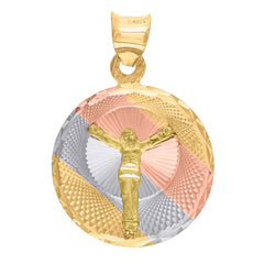 14Kt Tri-Color Gold Mens Dc Textured Crucifix Religious Charm Pendant