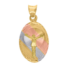 14Kt Tri-Color Gold Mens Dc Textured Crucifix Religious Charm Pendant