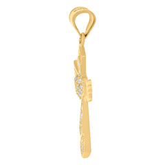 10kt Yellow Gold Black-tone Mens Pink White Heart Round Cubic-Zirconia Teddy Bear Charm Pendant