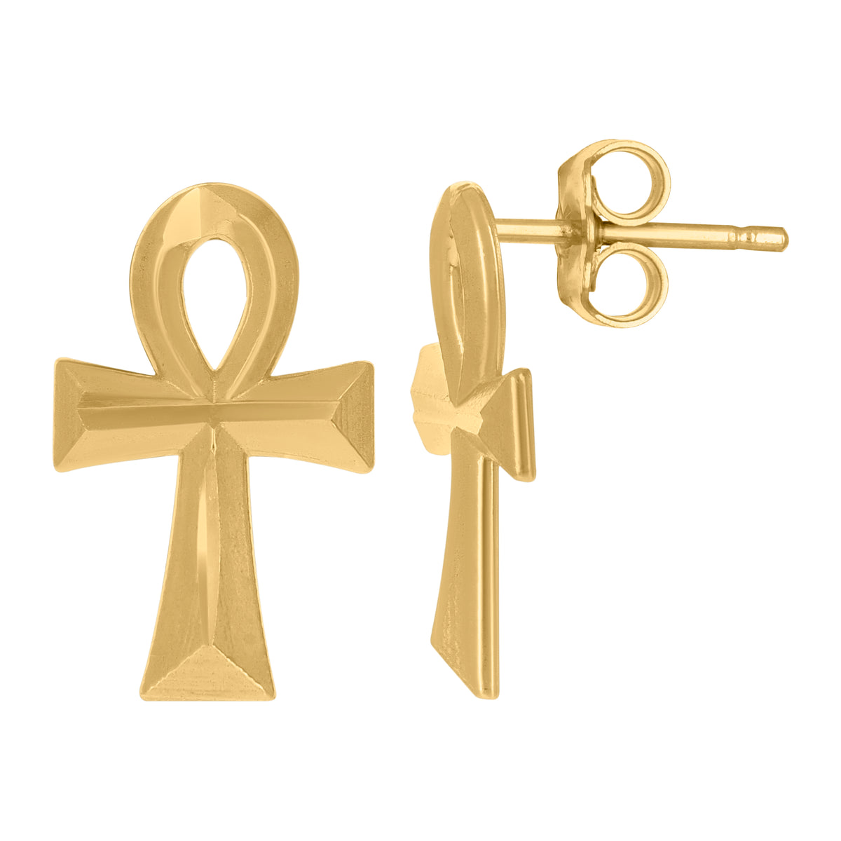 10kt Yellow Gold Mens Cubic-Zirconia Religious Ankh Cross Egyptian Charm Pendant