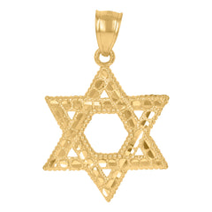 10kt Yellow Gold Mens Diamond-Cut Nugget Star Of David Religious Charm Pendant