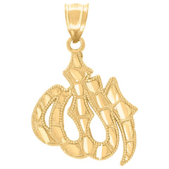 10kt Yellow Gold Unisex Diamond-Cut Nugget Allah Religious Charm Pendant