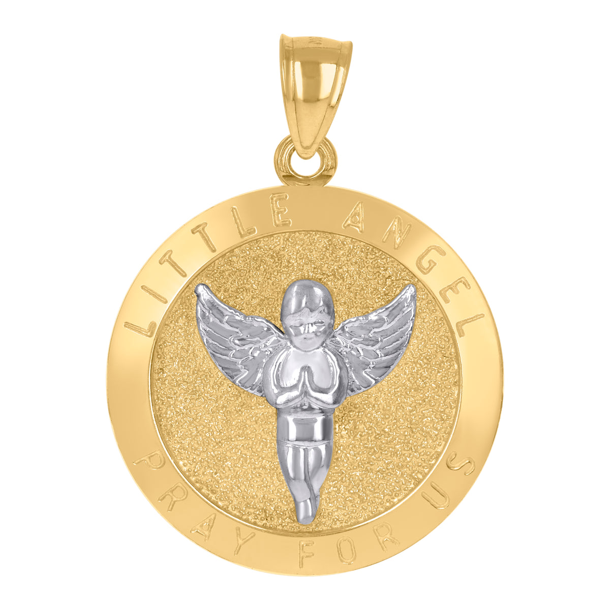 10kt Two-Tone Gold Mens Angel Little Angel Pray For Us Religious Charm Pendant