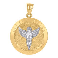 10kt Two-Tone Gold Mens Angel Little Angel Pray For Us Religious Charm Pendant