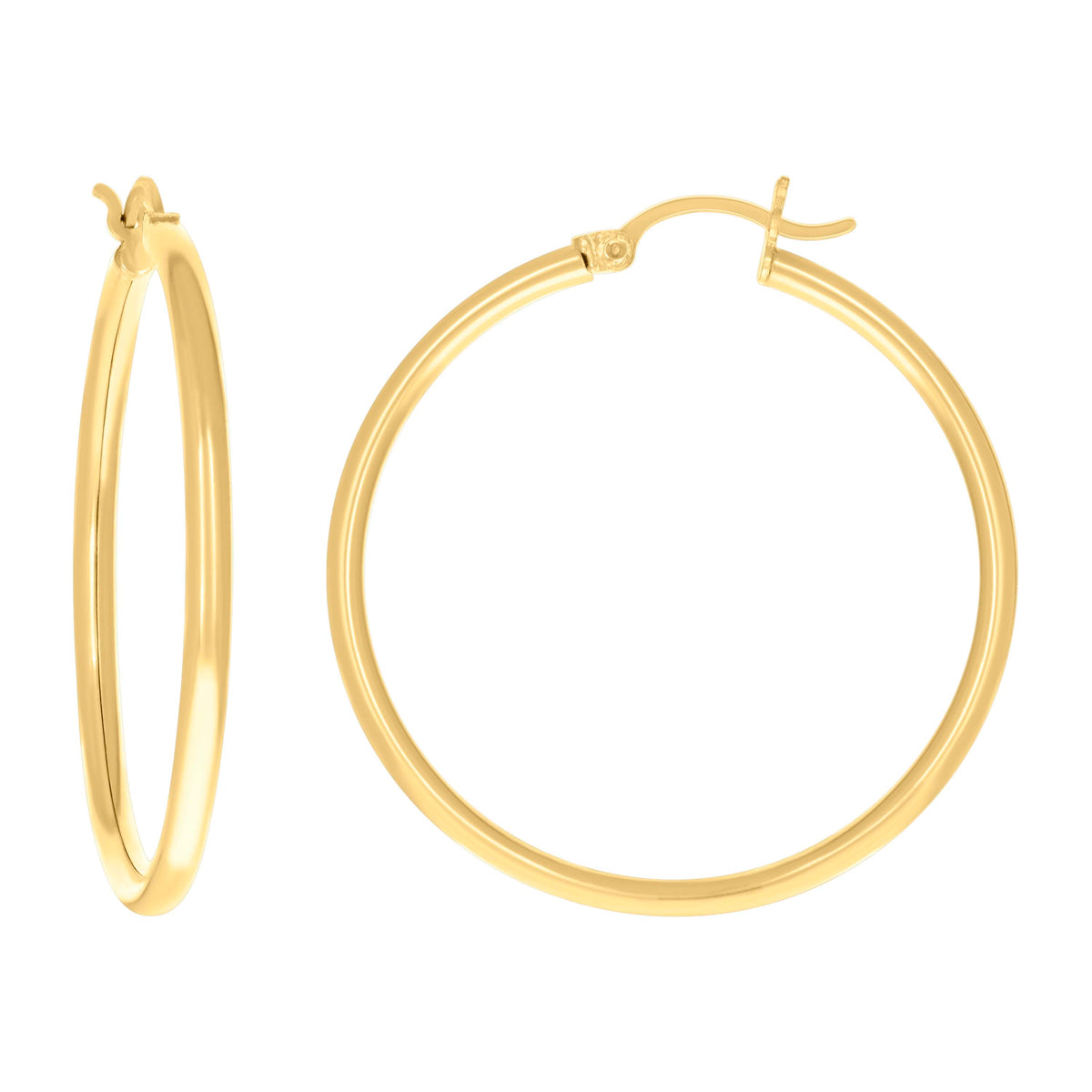 10kt Yellow Gold Womens Ultra Light Round Tube 2mmx30mm Hinged Hoops Huggies