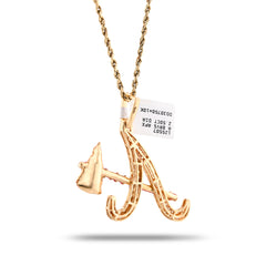 10k Gold "A" Initial 2.5CTW Natural Diamond w/ Stone Age AXE Pendant Charm 8.2gm