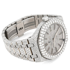 Audemars Piguet Royal Oak Stainless Steel 25CTW Natural Diamond Bussdown ICED OUT Mens Watch