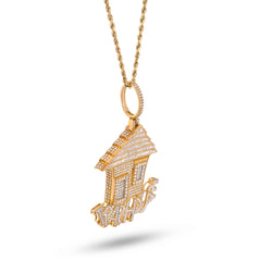 10k Gold 6CTW Natural Baguette/Round Diamond Trap House Pendant Charm 18.6g
