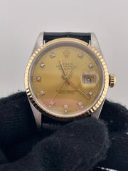 Rolex Datejust 36 Champagne Diamond Dial on Generic Leather Strap Ref. 16233 1991